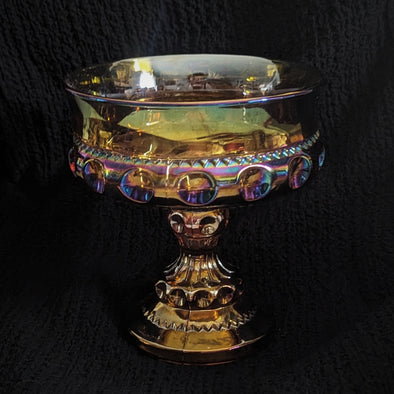 Vintage Amber “King’s Crown” Carnival Glass Candy Dish