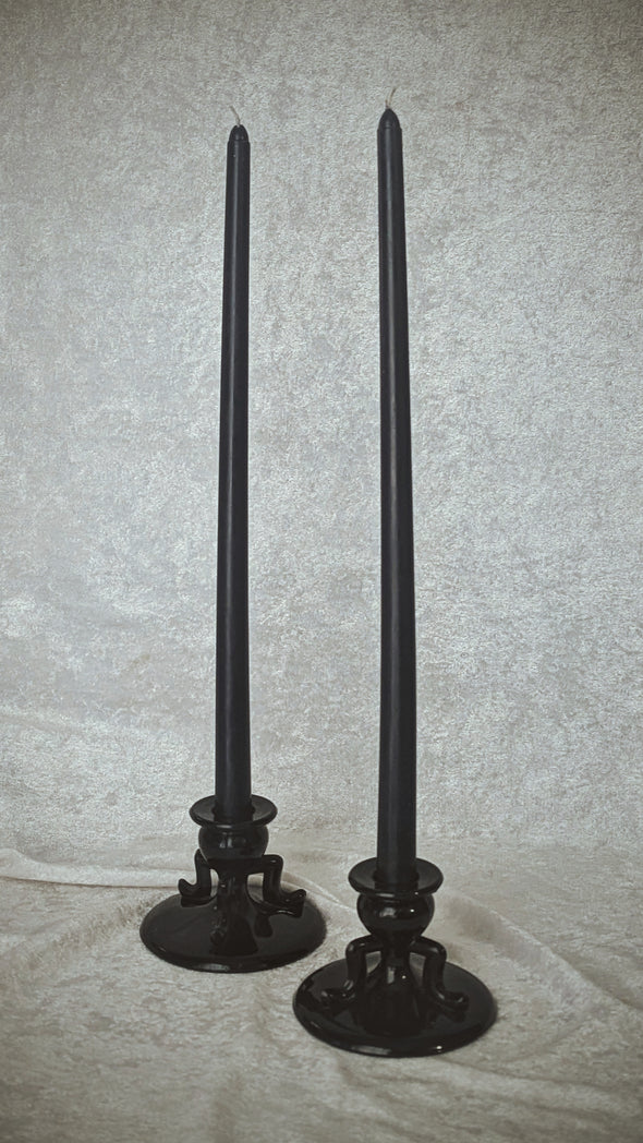 Gothic Black Amethyst Glass Candleholders