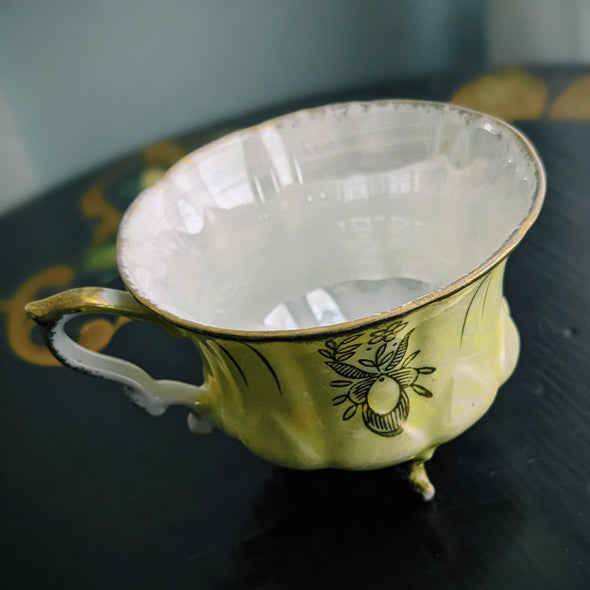 Vintage Japanese Lusterware Gold and Lemon Yellow Footed Teacup